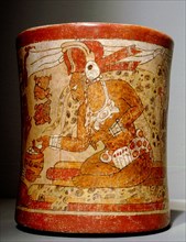 Polychrome waisted cylindrical vase with Palace Scene