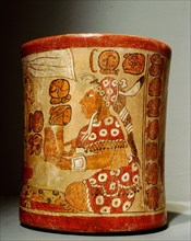 Polychrome waisted cylindrical vase with Palace Scene