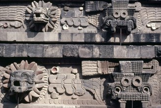 Detail of frieze depicting Quetzalcoatl and Tlaloc located on the front of the Quetzalcoatl pyramid