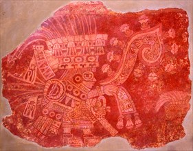 Fragment of wall painting from Teotihuacan, depicting adignitary in elaborate costume and headdress