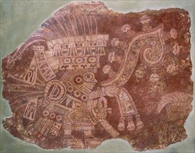 Fragment of wall painting from Teotihuacan, depicting a dignitary in elaborate costume and headdress
