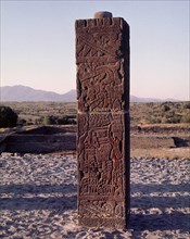 Stele carved in relief with a Toltec god
