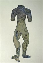 Silhouette of a mutilated human figure cut from a thin sheet of mica