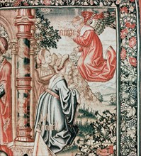 Detail from the tapestry Bouche dOr becomes the vassal of Amour from the series The Romaunt of the Rose