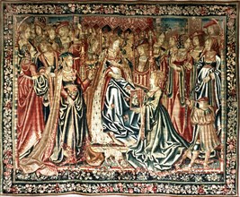 The tapestry The Bridegrooms Portrait from a series illustrating a mediaeval romance