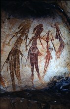 Aboriginal rock painting of a group of Bradshaw figures