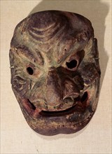 Demon mask from a Noh drama, with traces of red, green and blue pigment
