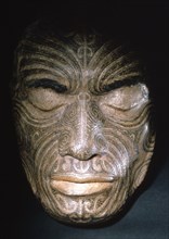 Life mask taken in 1854 for Sir George Grey of Chief Tapua Te Whanoa of the Ngati Whakaue hapu of the Rotorua region, showing the full facial moko design produced with a small bone adze dipped in liqu...