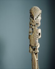 An ancestor of the Tuwharetoa people depicted on the gable finial, tekoteko, of a chiefs storehouse