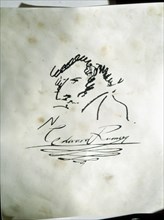 Signature and self portrait of the architect Edward Ramsay