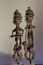 Paired brass staffs, known as edan ogboni which served as insignia for the senior men and women of the Ogboni society