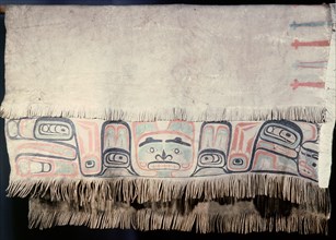 Haida Chiefs caribou skin ceremonial robe with design shapes similar to those of Chilkat weaving
