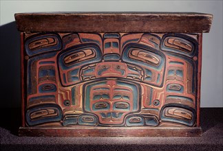 Storage chest with carved and painted decoration