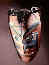 Wooden mask which stylistically appears to be Tsimshian but has also been attributed to the Nootka