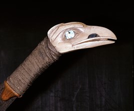 Knife hilt depicting raven