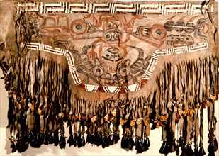 Shamans fringed apron made of double caribou skin and painted in red and black