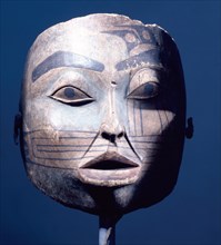 Mask representing the face of an old womans spirit