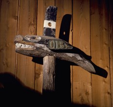 Mortuary pole with killer whale totem