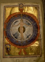 Universal Man, illumination from Hildegard von Bingens Liber Divinorum Operum or Book of Divine Works, in which her visions are interpreted through Biblical exegesis