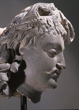 Head of Bodhisattva Maitreya, the Buddha of the Future, part of a triptych