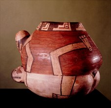 Polychrome Nazca effigy jar showing a couple in the act of sexual intercourse