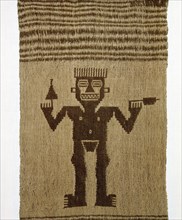 Pale and dark brown textile with design of stylized man