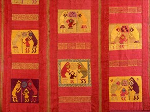 Detail of a Mochica textile showing three supernatural figures