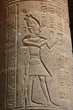 Column showing the Greek/Egyptian Pharaoh Ptolemy VII Evergetes sacrificing to Egyptian deities