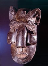 A mask known as Gongoli, used by official of the womens society, Sande, during initiation ceremonies