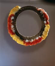 Necklace made of iridescent feathers from birds of the Amazon