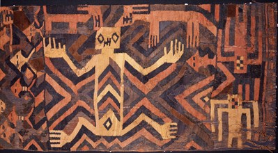 Textile with geometric and stylised humans design, possibly used during ceremonial processions