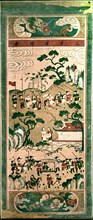 A painted scroll in the Chinese style depicting  the Festive Return of the Civil Servant