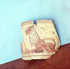 Pottery fragment in the Faras style with a painted depiction of a lion