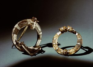 Two ring brooches