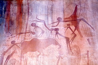 Later Stone Age rock painting interpreted by recent scholars as recording a shamanistic trance dance known as simbo