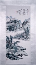 Painting by Huang Pin hung:Mountain Landscape with Hermit Settlements, (hanging scroll)