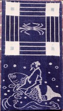 Ikat weaving with a depiction of a man riding a dolphin