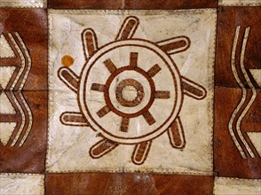 Detail of a rug made of animal skin squares
