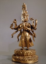 A statue of the eleven headed, eight armed Avalokitesvara, the Bodhisattva of Compassion