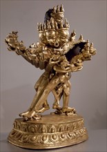 A yab yum icon of the Yi dam Hevajra (Eternal Thunderbolt) with his consort, who symbolises wisdom