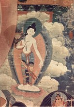 Detail from a Thangka Bodhisattvas attendant (left)