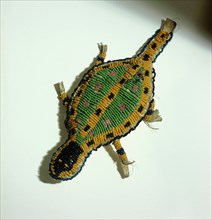 Beaded buckskin pouch in the form of a turtle