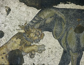 A mosaic depicting an elephant attacking a lion which is thought to be from The Great Palace of the Emperors in Constantinople
