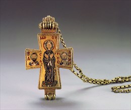 An enamelled pendant cross and chain from the Great Palace in Constantinople