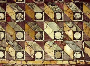 This cut and inlaid marble with an illusionistic pattern would have been laid on a floor of a Byzantine palace in conscious emulation of similar ancient Roman work