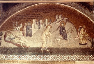 A mosaic panel in the church of St Saviour in Chora, (Kariye Djami) Istanbul depicting Josephs Dream and the Flight into Egypt