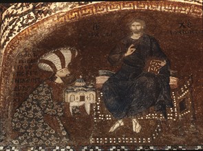 A mosaic of Theodore Metochites and Christ in the Church of St Saviour in Chora