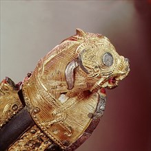 Detail of an animal head on the Mammen horse collar