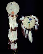 A pair of feathered shields