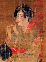 Detail of an anonymous painting Banquet and Concert which depicts elegant ladies of the Tang imperial court enjoying a feast and music